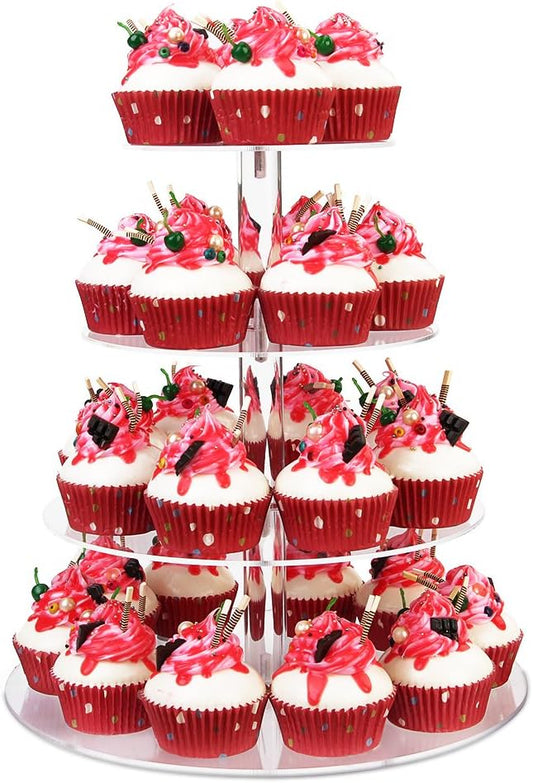 YestBuy 4 Tier Cupcake Stand, Acrylic Cupcake Tower Stand, Premium Cupcake Holder, Clear Cupcake Display Tree Tower Stand For 38 cupcakes, Display for Pastry Wedding Birthday Party