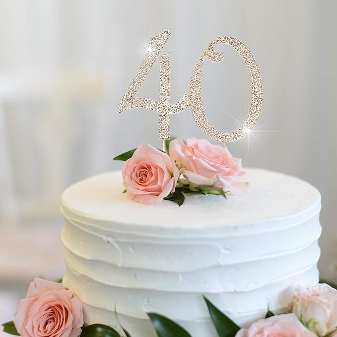 Bling Crystal Rhinestone 40 Birthday Cake Topper - Best Keepsake | 40th Party Decorations Gold