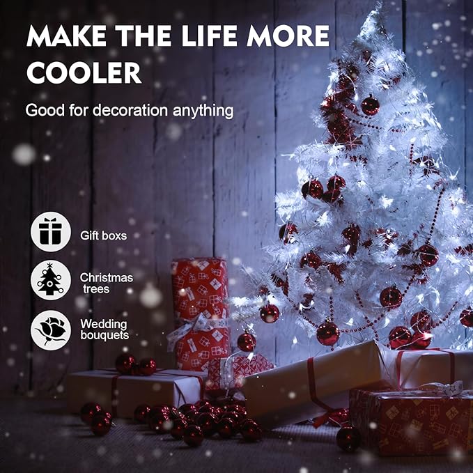 Aogist 50LED Fairy Lights 16ft Dual Power(USB/Battery) with Remote & Timer, 8 Modes Flexible Copper Wire Waterproof String Lights for Outdoor Christmas Wedding Bedroom Party Decor-1 Pack,White