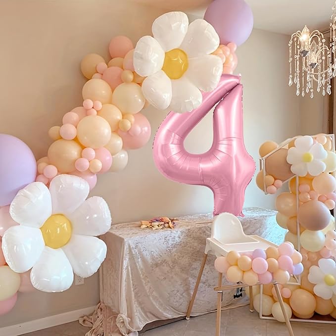 Pastel Pink 4 Balloons, 40 Inch Large Light Pink Foil Number Balloons 0-10, Self-Sealing 4th Birthday Balloon for Girls Women Anniversary Baby Shower Princess Party Decorations Supplies