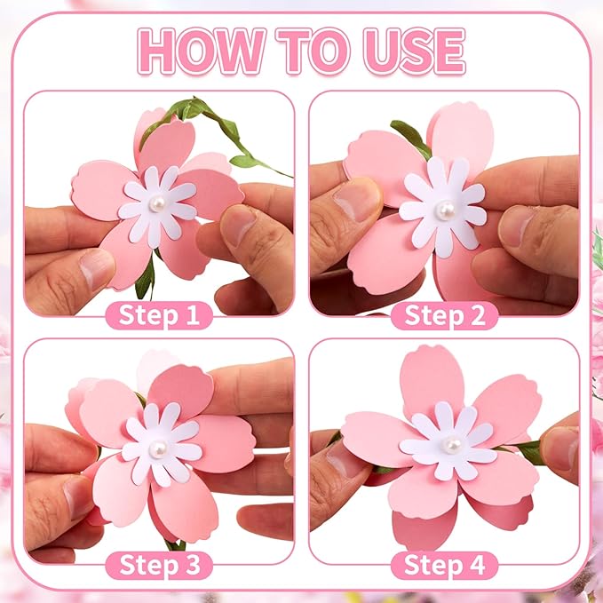 2PCS Cherry Blossom Flower Garland, Paper Cherry Flower Vines, Pink Flowers Garland for Home Wedding Garden Party Arch Office Decor