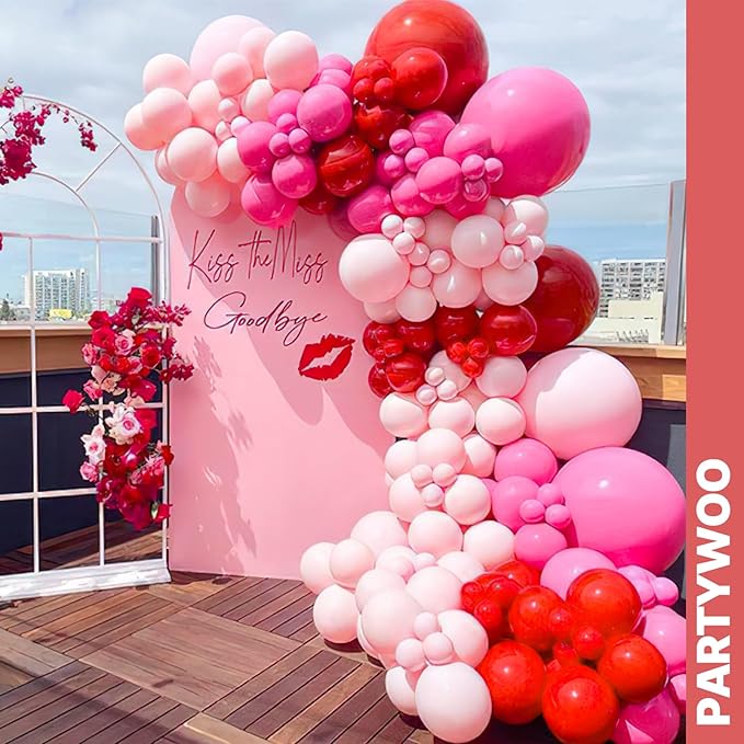 PartyWoo Pink and Red Balloons 66pcs 12 Inch Hot Baby Pink Matte Red White Gold Confetti Balloons for Valentine's Day Engagement Weedding Bachelorette Girl Princess Birthday Party Decorations