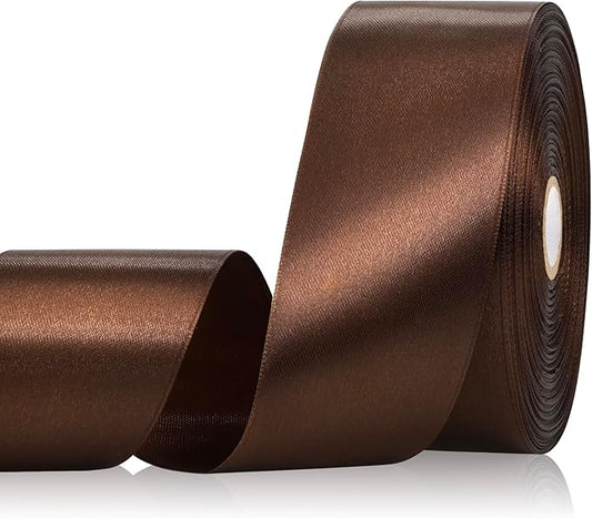 Brown Satin Ribbon 2 Inch 60 Yards, Brown Ribbons for Flower Bouquet, Wedding, Crafts, Gift Wrapping, Baby Shower, Christmas, Easter, Halloween