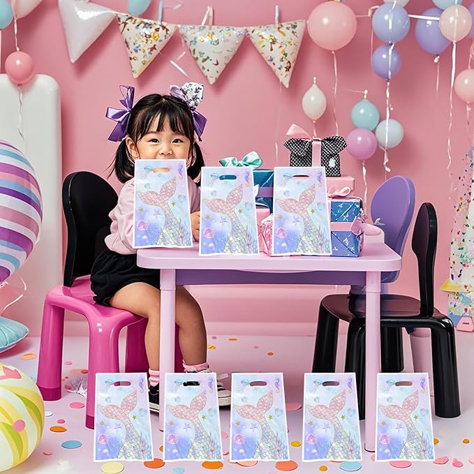 YYaaloa 30pcs Goodie Bags Party Favor Plastic Candy Gift Loot Bags Bulk for Birthday Baby shower Return Gift (Light Pink-Mermaid)