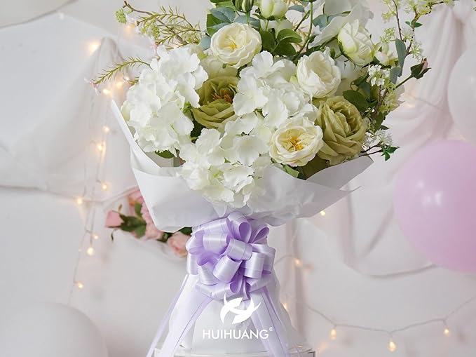 HUIHUANG Purple Bows for Gift Wrapping 6" x 10" Lilac and Purple Double Layer Satin Pull Bows 12 PCS Gift Bow for Presents, Easter Gift Basket, Gift Box, Birthday Wedding Party Decor