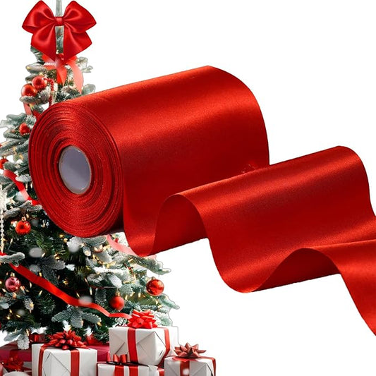 TONIFUL 4 Inch x 22Yards Wide Red Satin Ribbon Solid Fabric Large Ribbon for Cutting Ceremony Kit Grand Opening Chair Sash Table Hair Car Bows Sewing Craft Gift Wrapping Wedding Party Decoration
