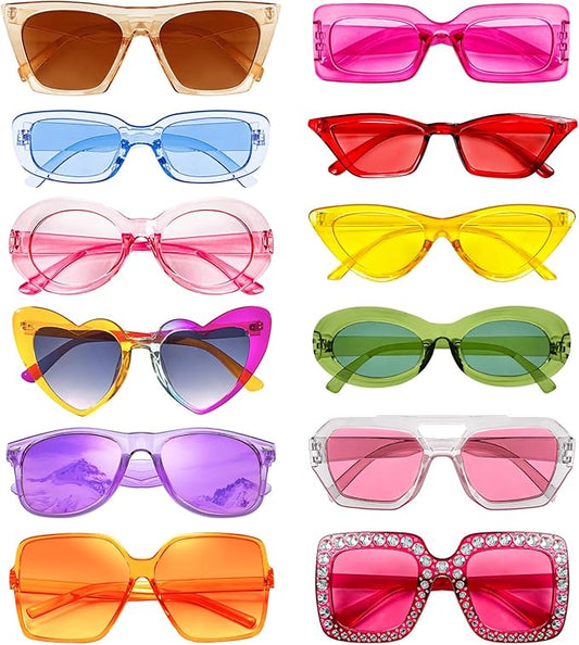 SUNOVELTIES 12 Mixed Style Sunglasses Classic Retro Party Favors Eyewear Costume Accessories Bulk Glasses for Unisex Adult