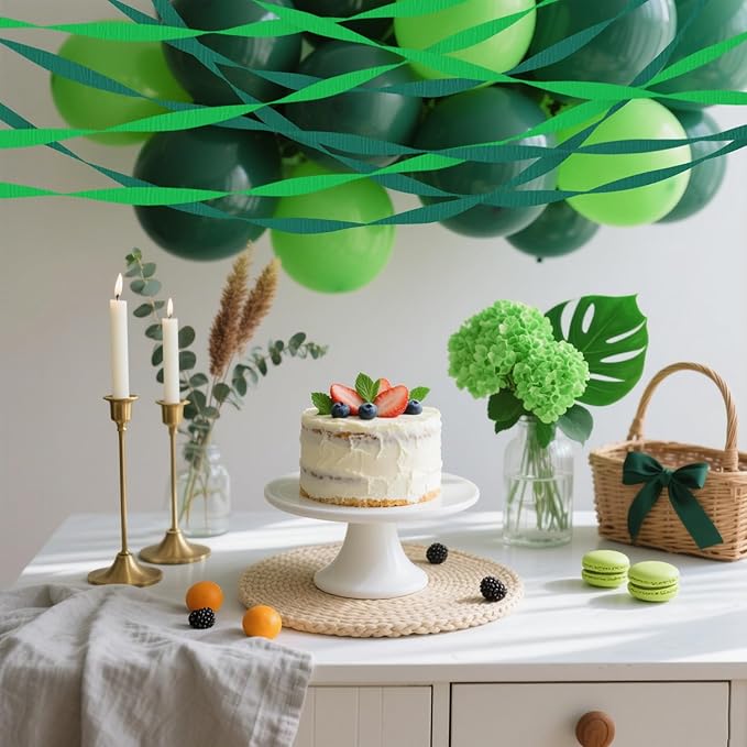 4 Crepe Paper Streamers Rolls, 328ft Pack of Green and Dark Green Crepe Paper for Birthday Wedding Baby Bridal Shower Decorations Christmas Craft Supplies (1.8 inch x 82 ft/Roll)