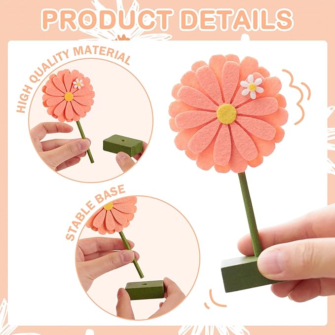 SUNBEAUTY 8 PCS Daisy Felt Centerpieces for Tables Flower Birthday Decorations Daisy Birthday Party Decorations Pink Orange Spring Floral Table Decor for Girl Birthday Baby Shower Garden Home Decor