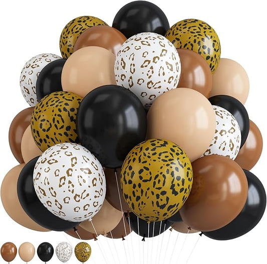 Cheetah Print Balloons Birthday Decorations, 12 Inch Animal Black Brown Nude Gold White Leopard Print Latex Balloons for Cheetah Birthday Baby Shower Wild Zoo Jungle Safari Theme Party Decorations
