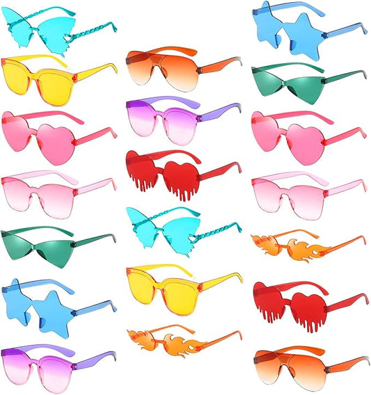 10/20/40 Pack Fun Party Sunglasses Bulk, Mixed Rimless Colorful Party Glasses Photoshoot Prop Costume Eyewear