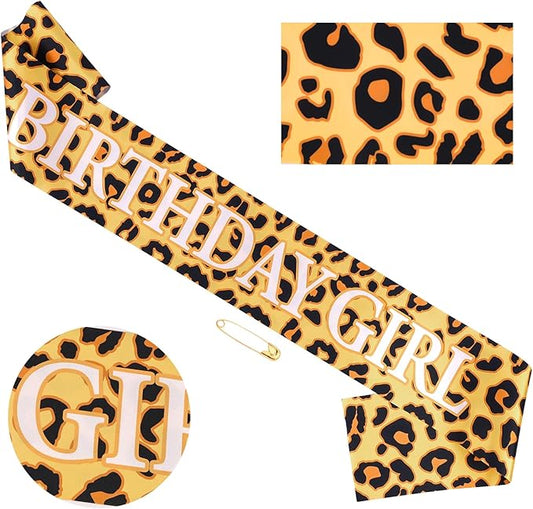 Cheetah Print Happy Birthday Decorations - BIRTHDAY GIRL Leopard Birthday Sash, Funny Bday Decoration Accessories for Women Party Favors Supplies