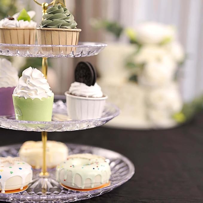 Efavormart 12" Sunflower Cut 3-Tiered Cupcake Stand, Dessert Holder - Clear Plastic