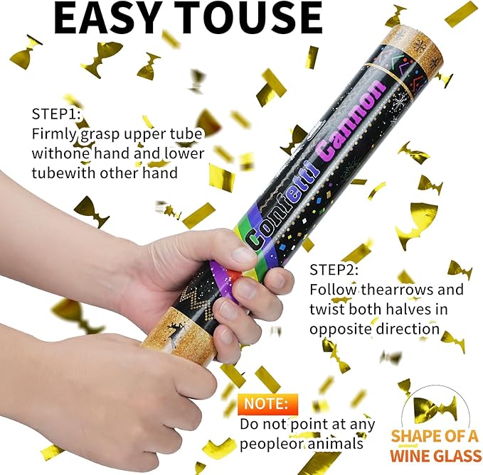 16 Inch [6 Pack] Golden Confetti Cannon Party Poppers Party Supplies, Air Powered | Launches 20-25ft | Celebrations,Graduation ceremony,Birthdays,New Years Eve,Christmas (Golden rainbow-6 Packs)