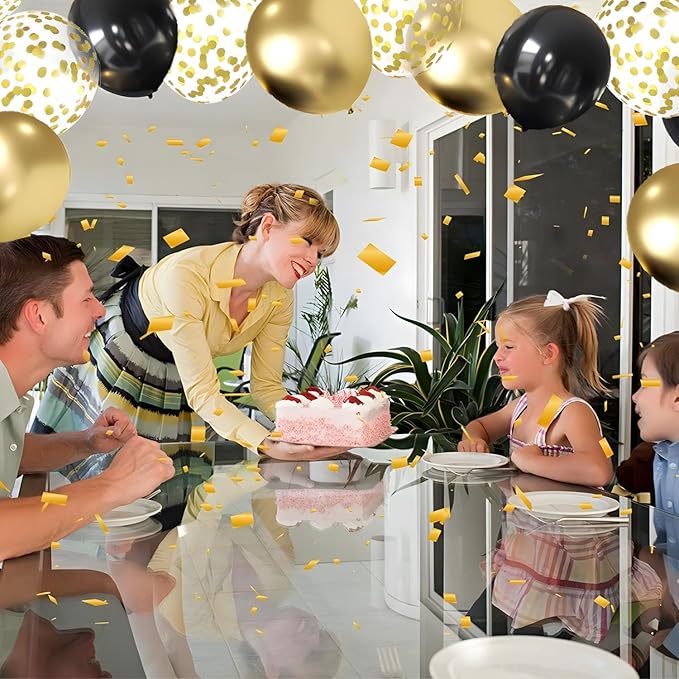 Zesliwy Black and Gold Confetti Balloons, 50 Pack Gold Metallic and Black Latex Balloons for Birthday Graduation 2026 Anniversary New Year Party Decorations