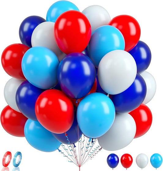 60PCS Red and Blue Balloons - 12Inch Red, White and Blue Latex Balloons for Helium Birthday Party Balloons for Jubilee Independence Anniversaries and Celebrations Decorations
