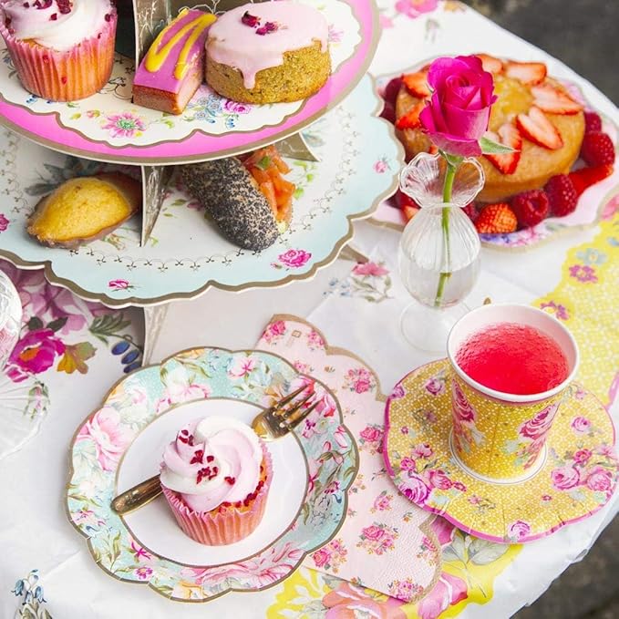 Talking Tables Pretty Floral Paper Plates | Mother's Day Afternoon Tea Party Decorations Truly Scrumptious Disposable Dishes For Birthday Baby Shower, Bridal Wedding, Made UK, Pretty, Pack of 24