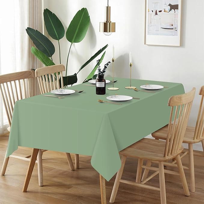 QIKSION Sage Green Plastic Table Cloth Disposable 3 Pack, 54 x 108 Inch Tablecloths for Baby Shower Birthday Bridal Wedding Party Decorations, Rectangle Table Cover