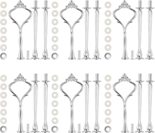 6 Set Large Tiered Tray Hardware for Cake Stand Mold Crown Upgrade 3 Tier Cake Stand Fittings Hardware Holder for Party and Wedding Making Resin Cupcake Dessert Platter Serving Stand (Silver)