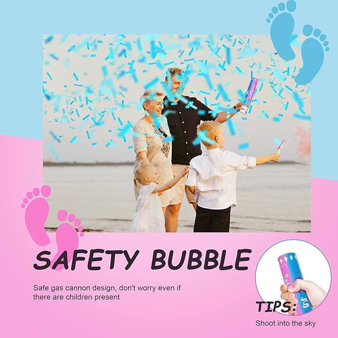 POPUPARTY 4 Pack Gender Reveal Confetti Cannon | 2 Pink & 2 Blue - Biodegradable Confetti Party Supplies Poppers, Ideal for Baby Boy or Girl Gender Reveal Decoration