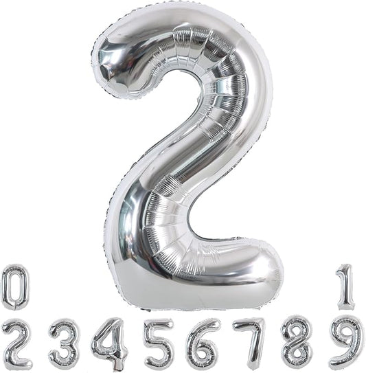 TONIFUL 40 Inch Silver Large Numbers Balloons 0-9, Number 2 Digital 2 Helium Foil Mylar Big Number Balloons for 2026 Graduation New Year Eve Birthday Party Anniversary Supplies Decorations