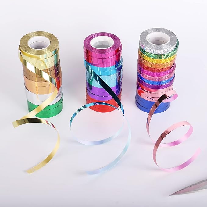 45 Roll Curling Ribbon for Gift Wrapping Shiny Ribbons Metallic Balloon Ribbon for Crafts Bows Presents Florist Wedding Party Festival Art Craft Decor, 11 Yards Per Roll, 3/16 Inch Wide 3/16" - Set3