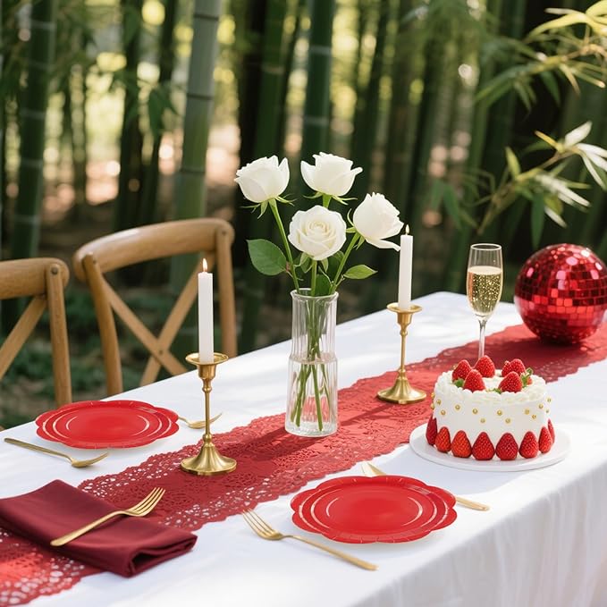 30 Pack Red Paper Plates 9 Inch, Disposable Scalloped Plates Cake Dessert Plate for Dinner Baby Shower Wedding Bridal Shower Birthday Party Supplies (Red, 9 inch)