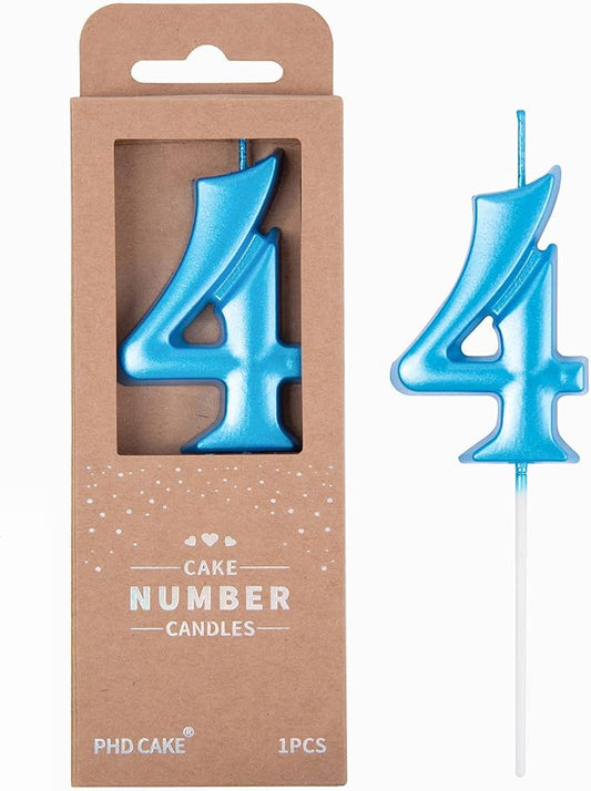 PHD CAKE 2.76 Inch Elegant Blue 4 Number Birthday Candles, Blue Number Candles, Cake Number Candles, Party Celebration