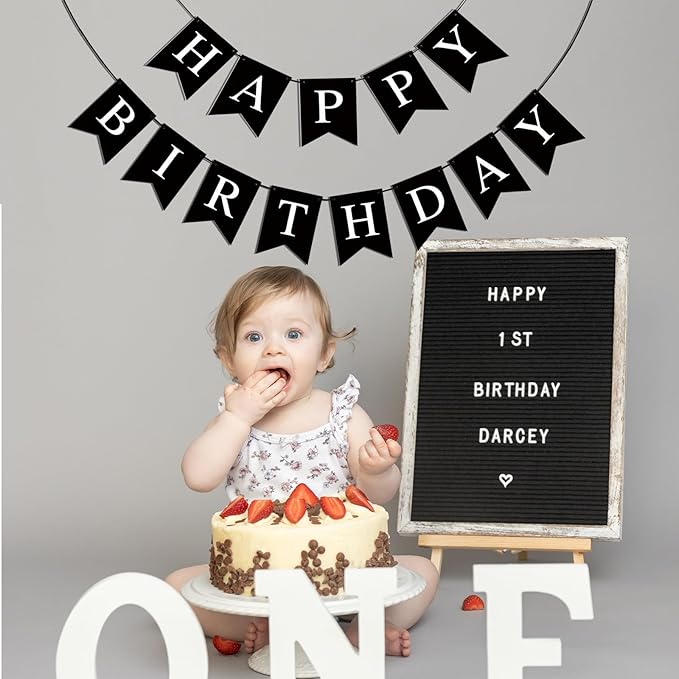 Happy Birthday Banner - Black Birthday Decorations Birthday Sign - for Birthday Party Backdrop Decor, Black Happy Birthday Sign Party Hanging Supplies for Girls Boys and Women