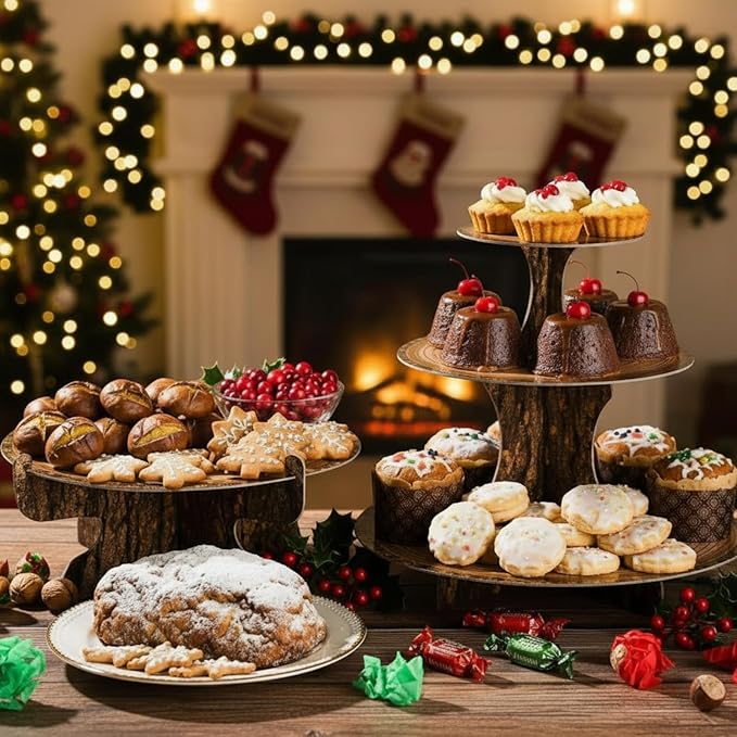 Sawysine 7 Pcs Woodland Cupcake Stand Set Woodland Baby Shower Decorations 3 Tier 2 Wooden Cupcake Stand 1 Rustic Cake 4 Rectangle Serving Tray Birthday Western Camping Hunting Supplies(Rectangle)