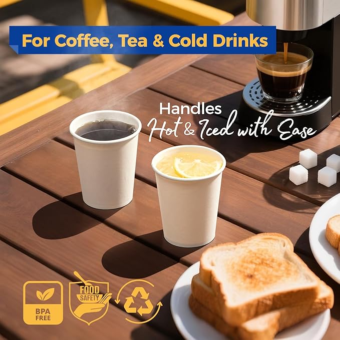 Fit Meal Prep 1000 Pack 8 oz Disposable Paper Coffee Cups, Premium White Hot Cups for Hot/Cold Beverage, Durable Thickened Paper Cup Bulk for Party, Office, Bussines, Home, Bistros, Events