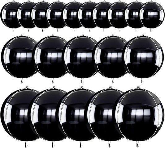 TONIFUL 16Pcs Large Black 4D Giant Round Foil Balloon 4D Mirror Metallic Mylar Sephere Balloons for Christmas New Year Birthday Party Graduation Wedding Baby Shower Decoration Supplies(Mix Sizes)