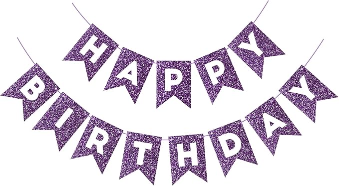 Hooqict Purple Happy Birthday Banner Garland Sign for Backdrop Women Girls Purple Birthday Party Decorations Supplies Wall Door Party Banner
