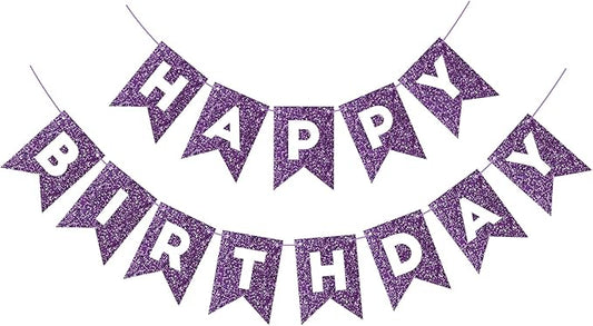 Hooqict Purple Happy Birthday Banner Garland Sign for Backdrop Women Girls Purple Birthday Party Decorations Supplies Wall Door Party Banner