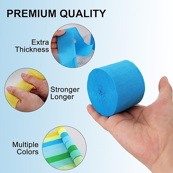 BEISHIDA 8 Rolls Blue and Green Crepe Paper Streamers for Gender Reveal Boho Theme Party Decorations Wedding Birthday Baby Shower DIY Craft Paper(1.8 Inch x 82 Ft/Roll)