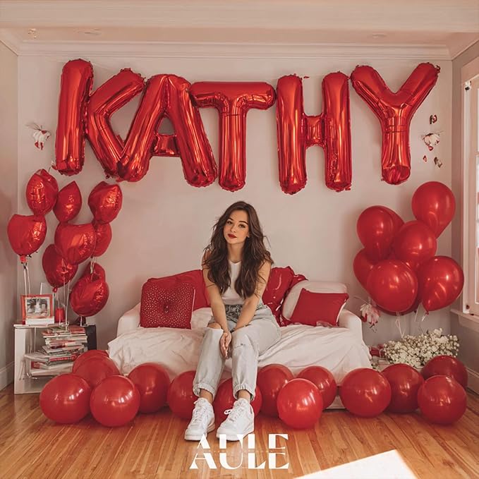 AULE red Letter Balloons H 40Inch Large Giant big Foil Mylar red H Balloon for Birthday Aniversary Party Decorations