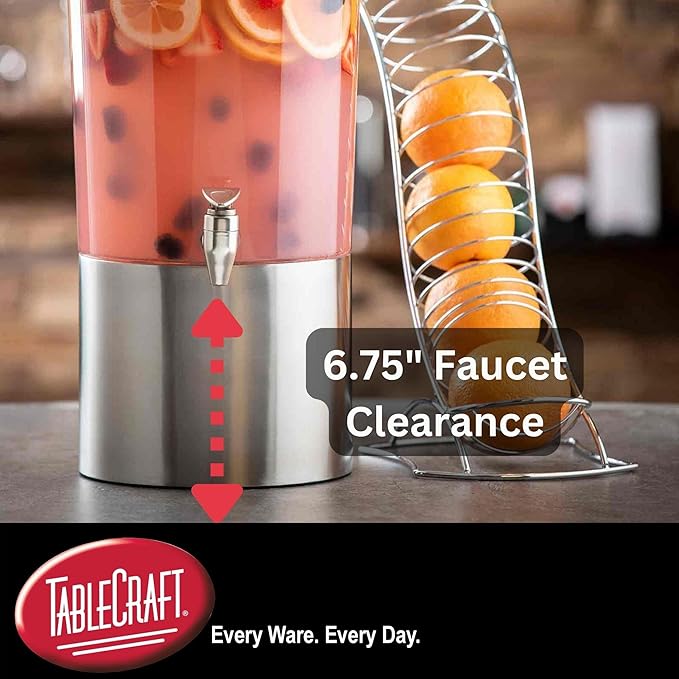 TableCraft 10450 Upscale Beverage Dispenser, 2-1/2" gallon, stainless steel with nickel plated ABS faucet, Tritan reservoir, stainless steel base, 1 each