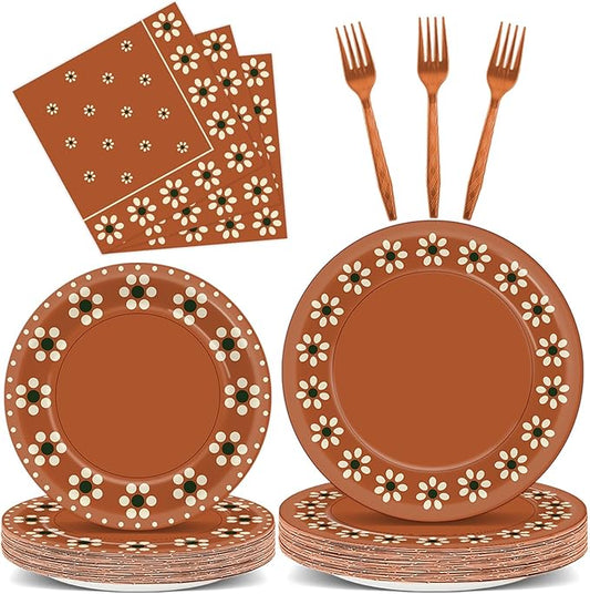 100 Pcs Cielito Lindo Plates Platos De Barro Mexicanos Mexican Party Plates and Napkin Set Mexican Fiesta Birthday Decoration Supplies Tableware Terracotta Flower Clay Pottery Party Favor Serves 25