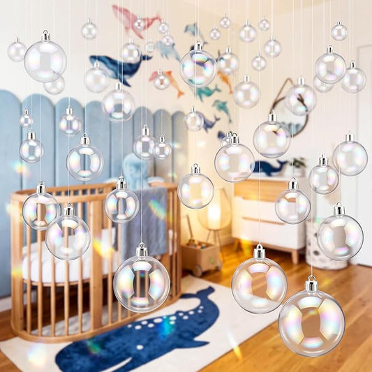 30 Pcs Transparent 3D Bubble Party Decorations Clear Plastic Ornament Balls 5 Sizes Mermaid Ocean Bubble Garland Hanging DIY Ceiling Wall Decor for Birthday Baby Shower Wedding