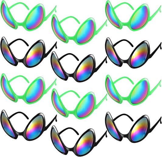 Bencailor 12 Pack Alien Glasses with Lenses Funny Alien Sunglasses Bulk for Cosplay Costume Accessories Carnival Mardi Gras Party Favor (Mixed Colors)