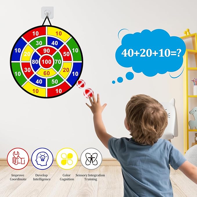 Large Dart Board Toys for Kids - 29'' Sticky Board with 12 Sticky Balls 4 Darts Indoor Outdoor Party Games Toys Easter Basket Stuffers Birthday Gifts for 3 4 5 6 7 8 9 10 11 12 Years Old Boys Girls