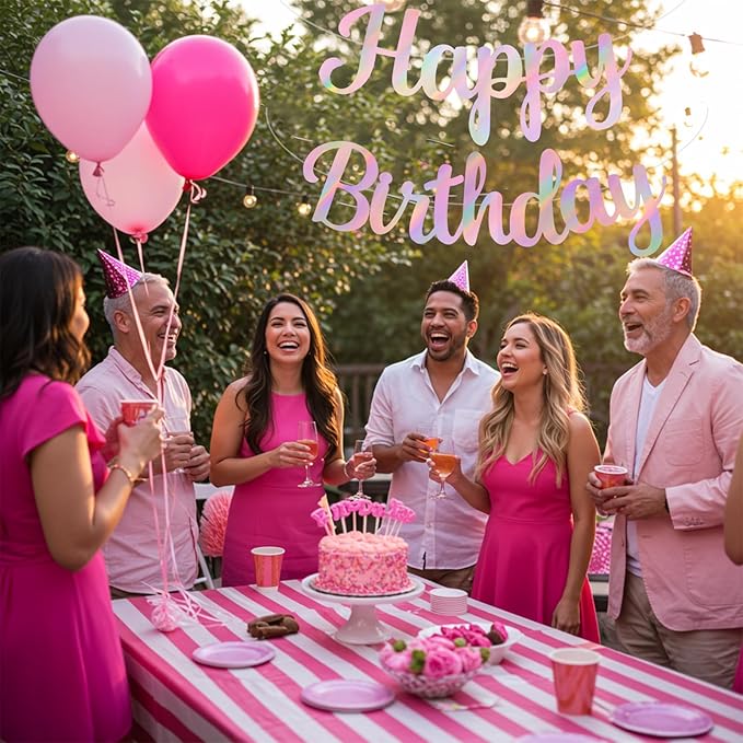 BEISHIDA Double-Sided Rainbow Pink Happy Birthday Banner - NO DIY,10Feet,Pre-Strung Birthday Party Decorations Birthday Backdrop Sign Garland Happy Birthday Decorations for Women