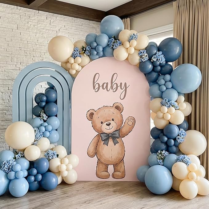 RUBFAC 135pcs Dusty Blue Balloons, Boho Neutral Blue Latex Balloon Different Sizes 18 12 10 5 Inch for Garland Arch Birthday Wedding Engagements Anniversary Baby Shower Party Supplies