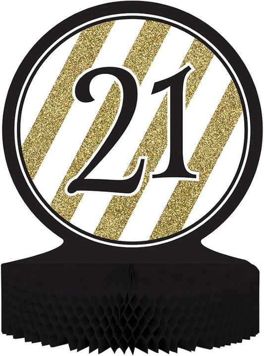 Creative Converting No.21 Centerpiece Table Decoration, Black and Gold, 12" x 9" (318111)