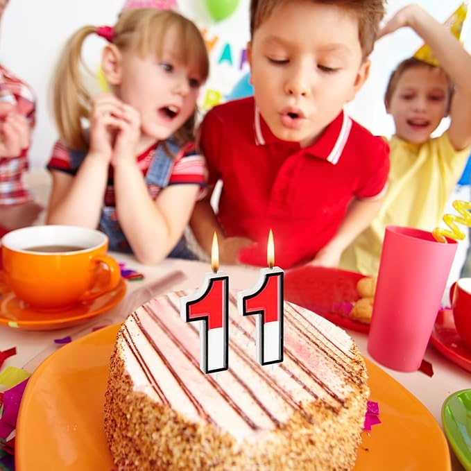 Conelist Cartoon Red and White Birthday Cake Candle Numeral Birthday Cake Topper for Animated Decoration Cartoon Party Supplies(Number 11)