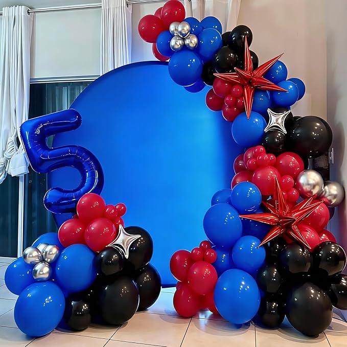 Red Blue and Silver Balloon Arch Garland Kit, Black Red Blue Confetti Silver Balloons for Man Boys Kids Baby Shower Birthday Graduation Party Decorations