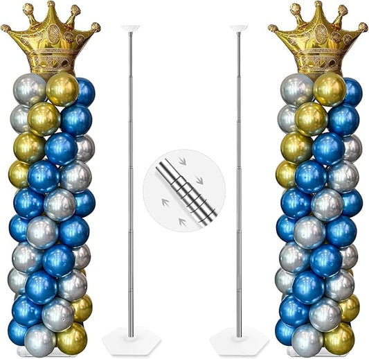 YALLOVE Balloon Column Stand Kit Sets of 2, 7 Feet Height Adjustable Balloon Tower Pillar with Reusable Metal Telescopic Design for Birthday, Wedding, Baby Shower, Graduation Party Decoration