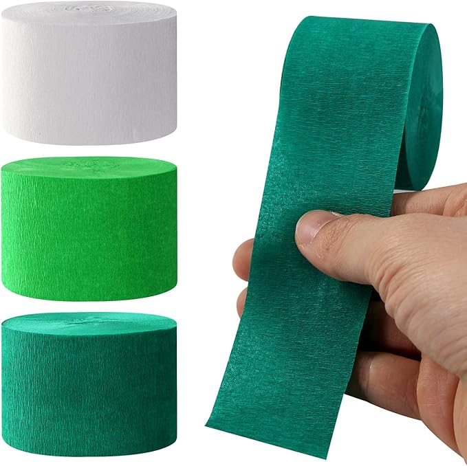 Green-White Birthday Party-Decorations Crepe-Paper Streamers - 9 Rolls Jungle Theme Paper Garland Streamer St. Patrick's Day Neutral Baby Shower Sping Summer Forest Backdrops Decor Panduola
