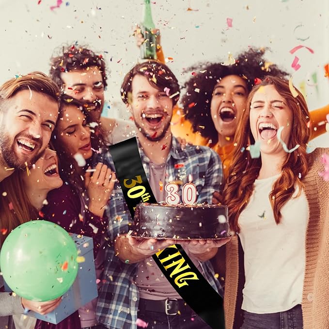 30th Birthday King Sash with Gold Foil - Soft Satin Black 30th Birthday Sash for Men 30th Fabulous Bday Party, Great for Men 30 Bday Gifts Ideas, Large Enough Size (35.4x3.74 inch)