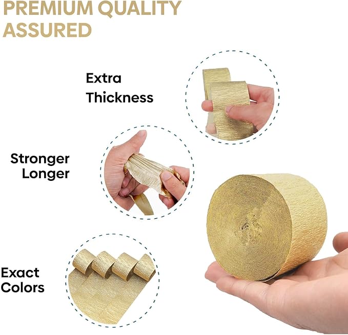 Captain Décor 4 Gold Streamers, 328ft Pack of Streamers Party Decorations, Gold Party Streamer, Birthday Streamers & Other Decor(1.8 inch x 82 ft/Roll)